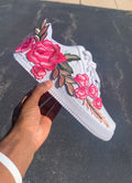  Custom pink floral embroidery airforceones with hard pink bottoms 