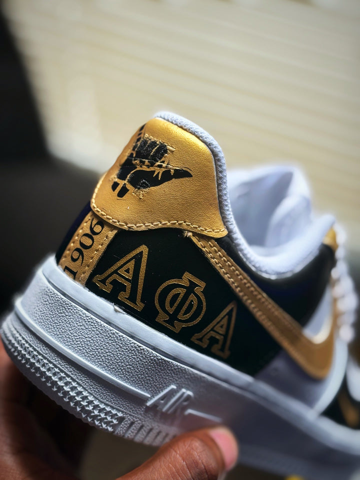 Custom black and gold fraternity pledge airforce ones