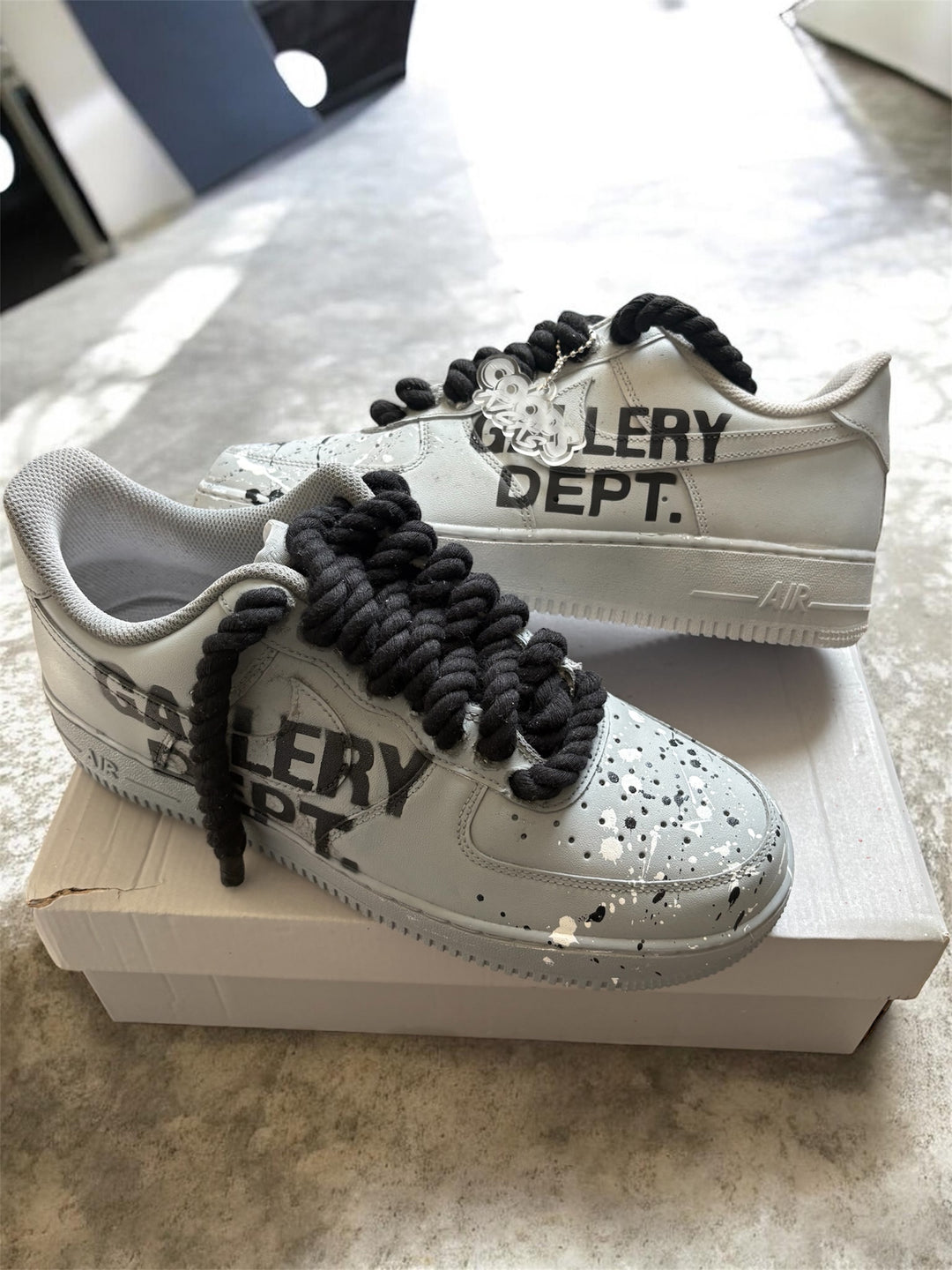Custom White sneakers with 'GALLERY DEPT. with splattered pattern for men and women 
