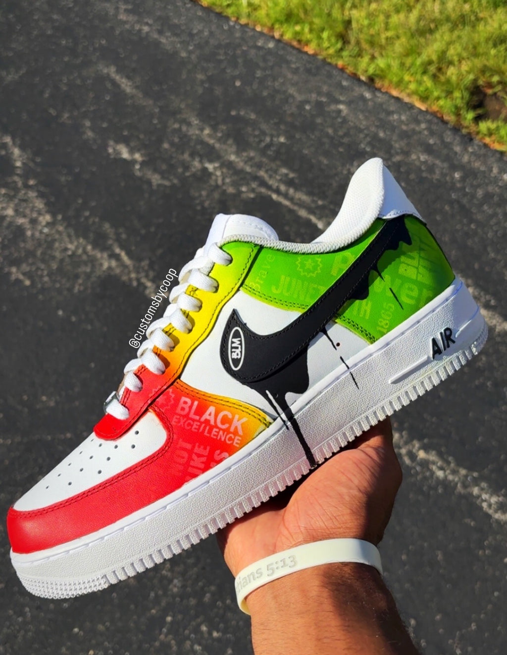 Juneteenth custom af1 with black drip and supporting words designed on 