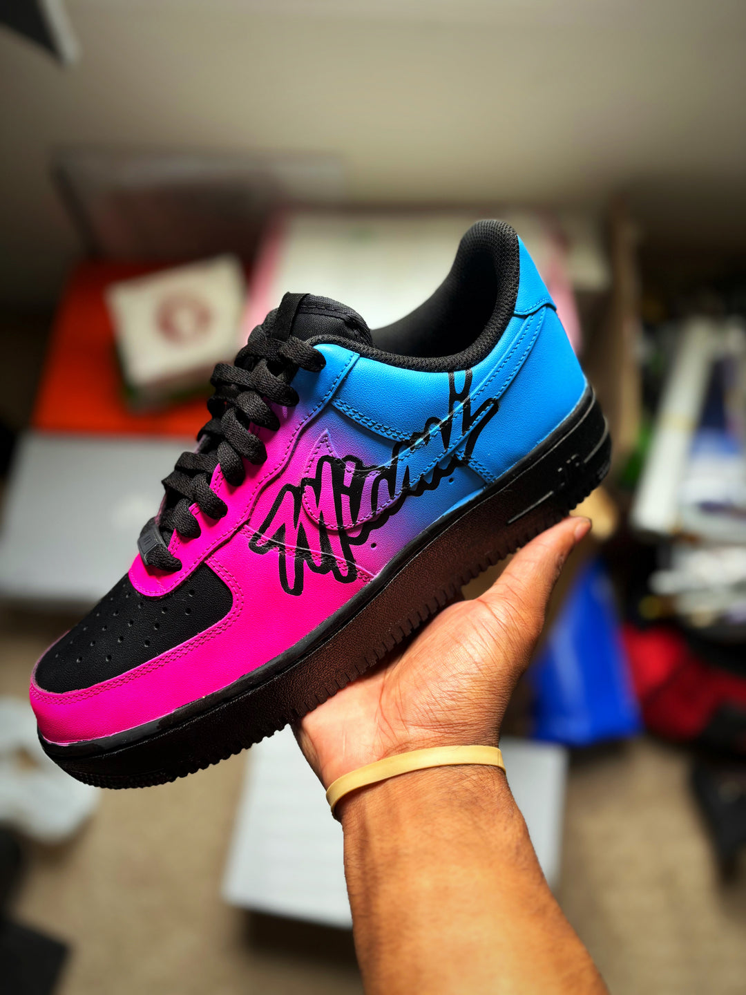 Custom Miami Vice edition black airforce one. Classic colorway fade for sports event and team support 