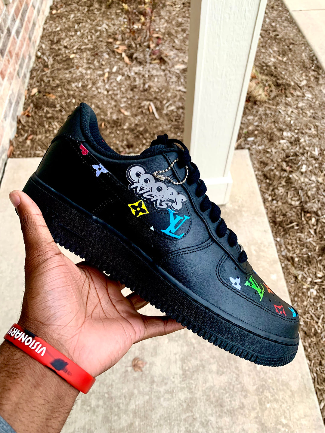 Custom Black sneaker with colorful LV designs for men and women