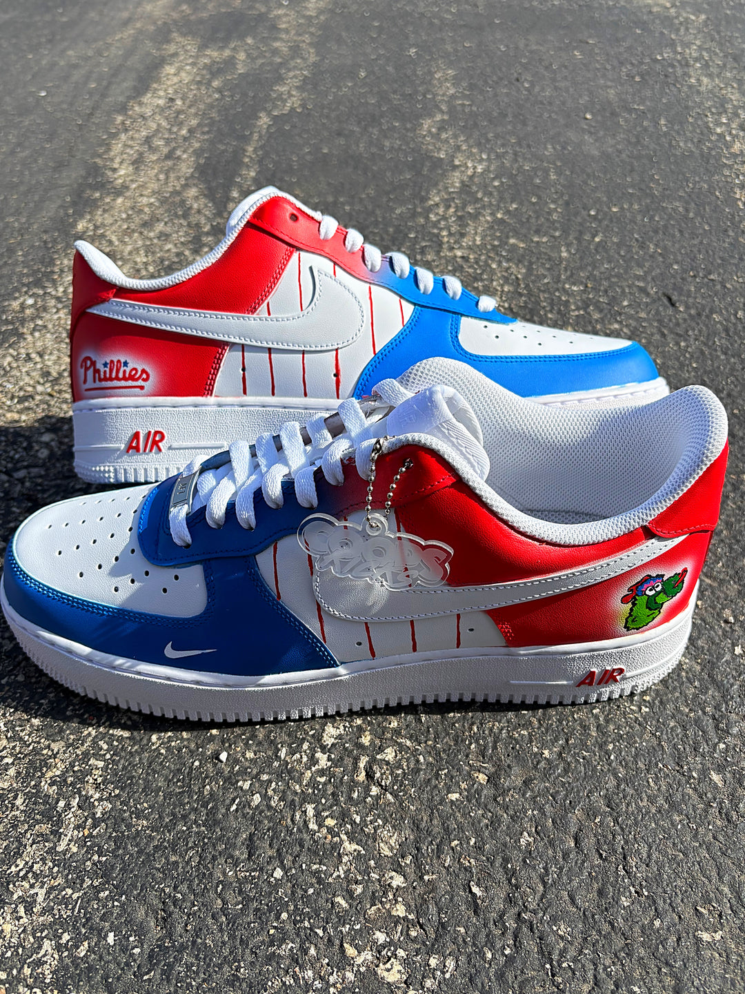 Custom MLB team AF1’s with team inspired colorway with mascot logo. Handpainted shoes for men and women 