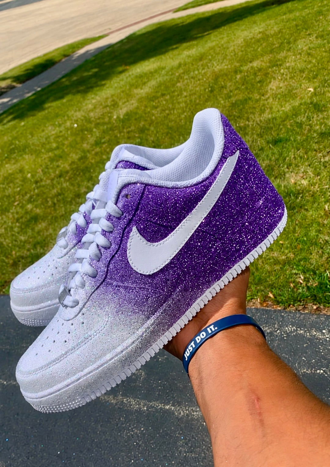Custom AF1s with white and purple glitter fade 