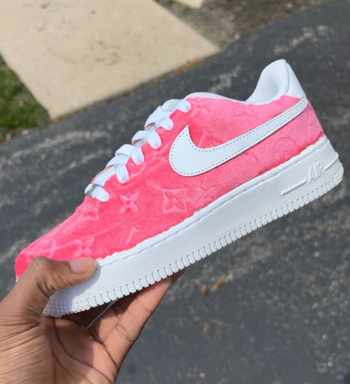 Pink velvet LV AF1s